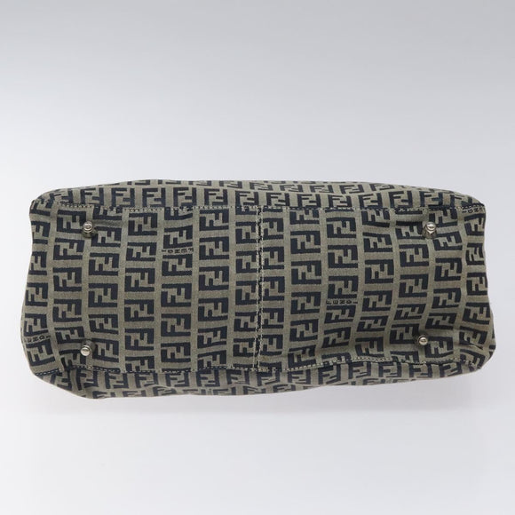 FENDI Zucchino Canvas Hand Bag Navy Silver Auth yk17654