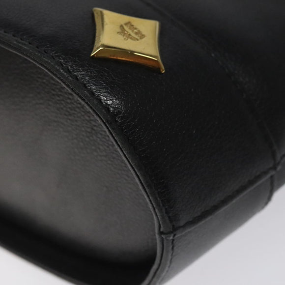 MCM Hand Bag Leather Black Gold Auth yk17655