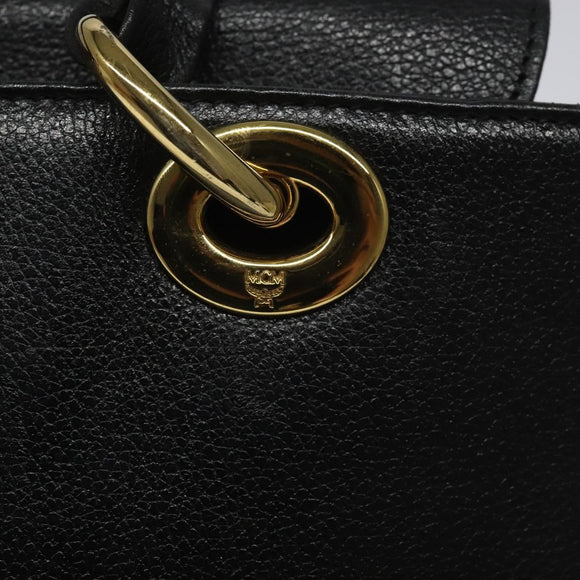 MCM Hand Bag Leather Black Gold Auth yk17655