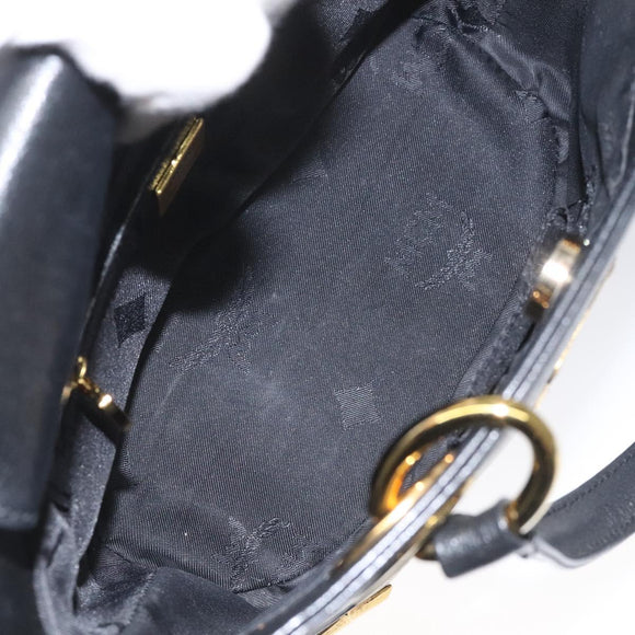 MCM Hand Bag Leather Black Gold Auth yk17655