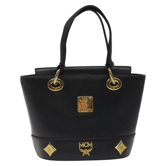 MCM Hand Bag Leather Black Gold Auth yk17655