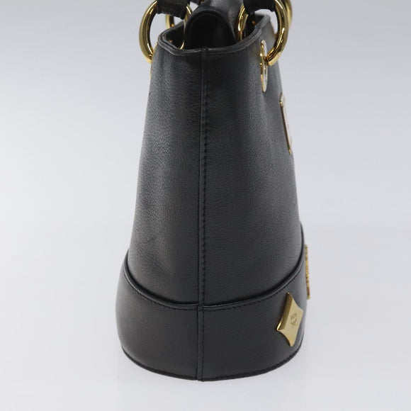 MCM Hand Bag Leather Black Gold Auth yk17655