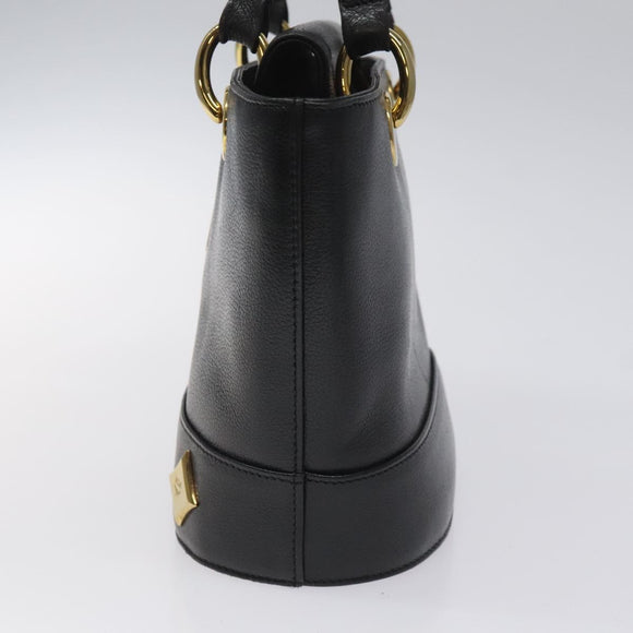MCM Hand Bag Leather Black Gold Auth yk17655