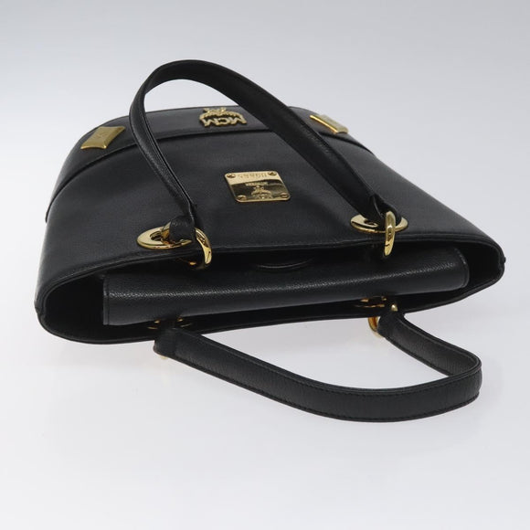 MCM Hand Bag Leather Black Gold Auth yk17655