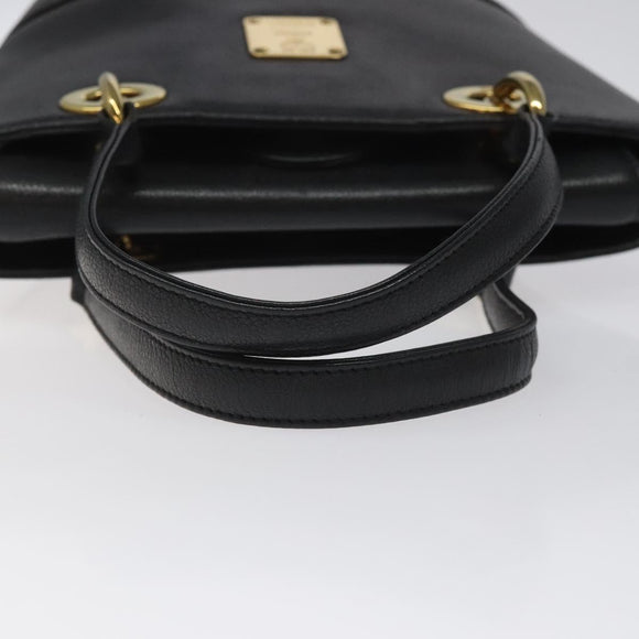 MCM Hand Bag Leather Black Gold Auth yk17655