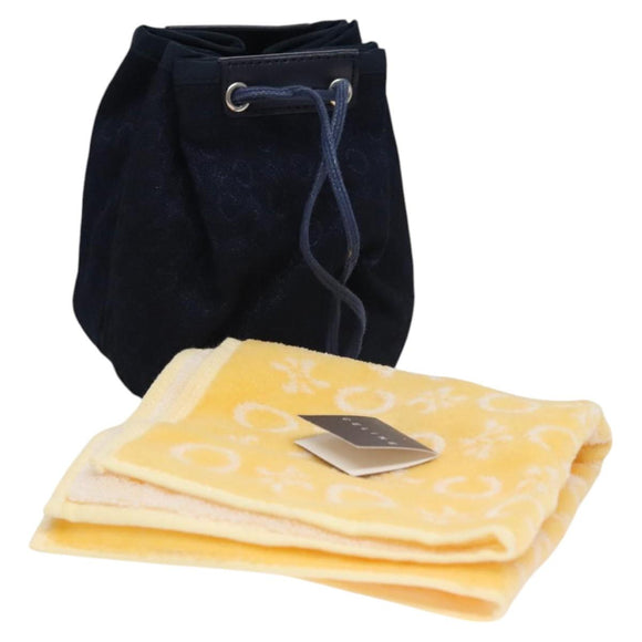 CELINE C Macadam Canvas Towel Pouch set Navy Yellow Auth yk17681