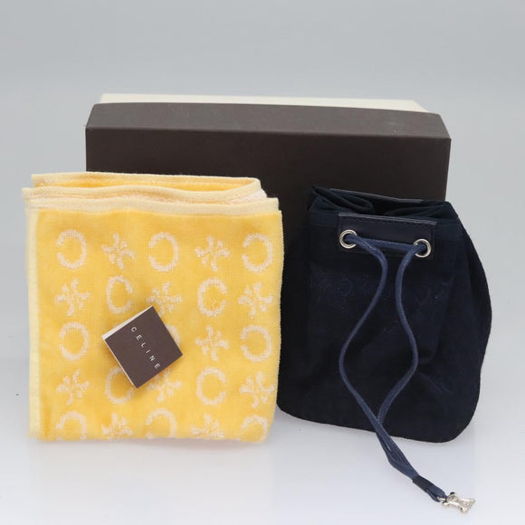 CELINE C Macadam Canvas Towel Pouch set Navy Yellow Auth yk17681