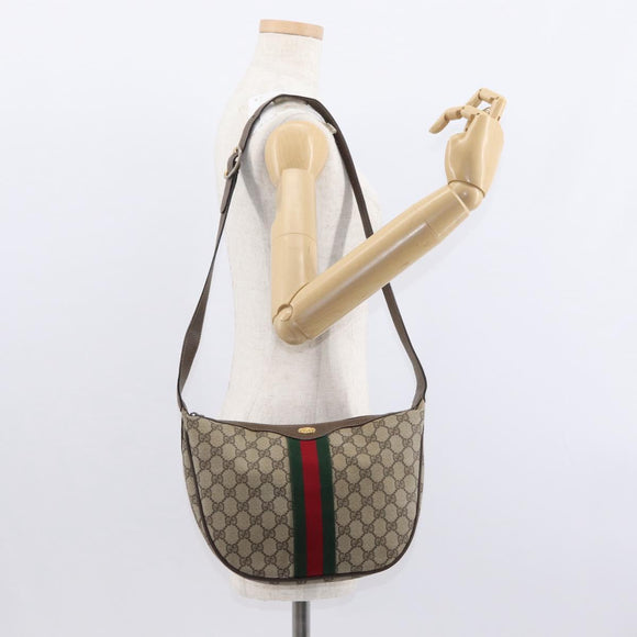 GUCCI GG Supreme Web Sherry Line Shoulder Bag PVC Beige 10 01 3840 Auth yk17755