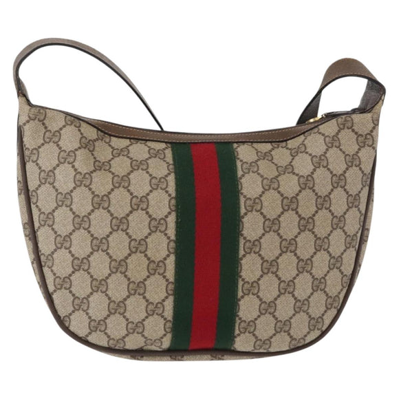 GUCCI GG Supreme Web Sherry Line Shoulder Bag PVC Beige 10 01 3840 Auth yk17755