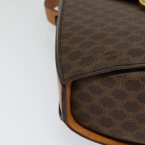 CELINE Macadam Canvas Shoulder Bag PVC Leather Brown Gold Auth yk17805
