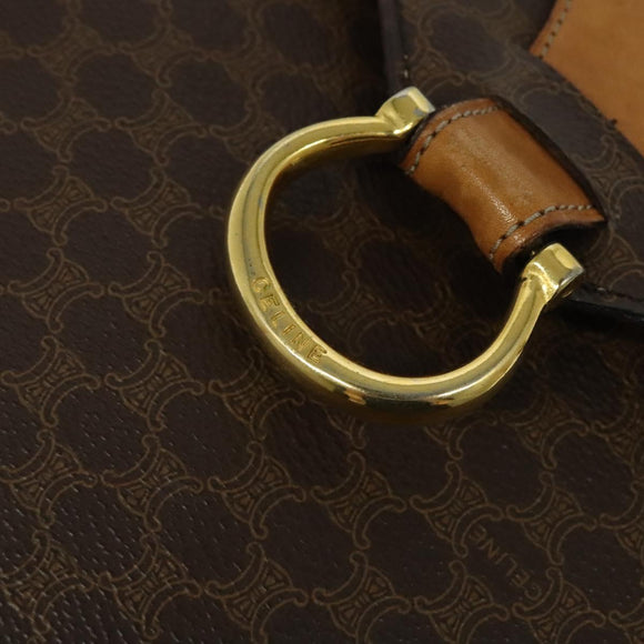 CELINE Macadam Canvas Shoulder Bag PVC Leather Brown Gold Auth yk17805