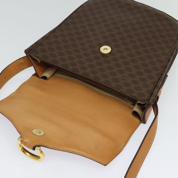 CELINE Macadam Canvas Shoulder Bag PVC Leather Brown Gold Auth yk17805