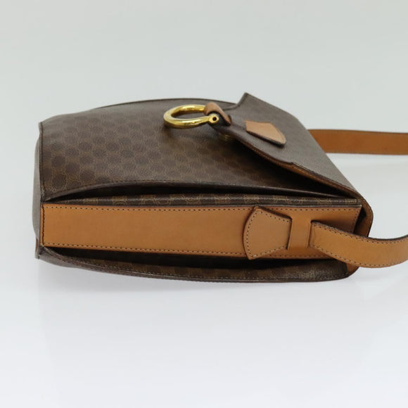 CELINE Macadam Canvas Shoulder Bag PVC Leather Brown Gold Auth yk17805