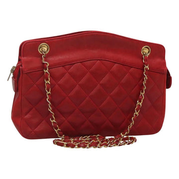 CHANEL Matelasse Chain Shoulder Bag Lamb Skin Gold Red CC Auth yk17818