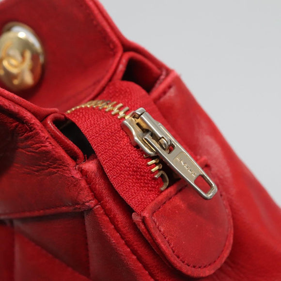 CHANEL Matelasse Chain Shoulder Bag Lamb Skin Gold Red CC Auth yk17818