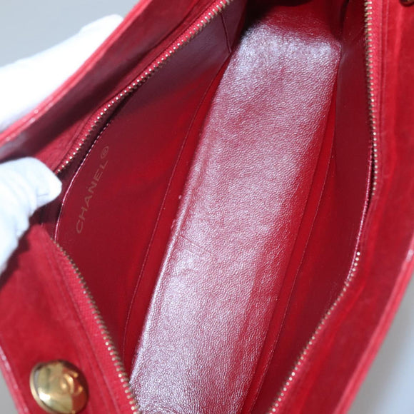 CHANEL Matelasse Chain Shoulder Bag Lamb Skin Gold Red CC Auth yk17818