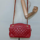 CHANEL Matelasse Chain Shoulder Bag Lamb Skin Gold Red CC Auth yk17818-23