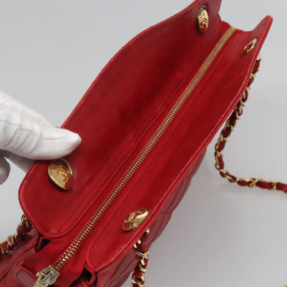 CHANEL Matelasse Chain Shoulder Bag Lamb Skin Gold Red CC Auth yk17818