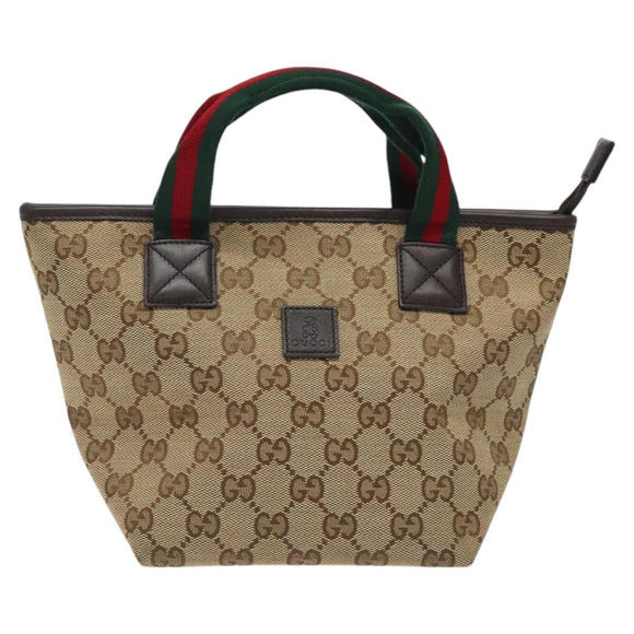 GUCCI GG Canvas Web Sherry Line Hand Bag Beige Silver 284728 Auth yk17820