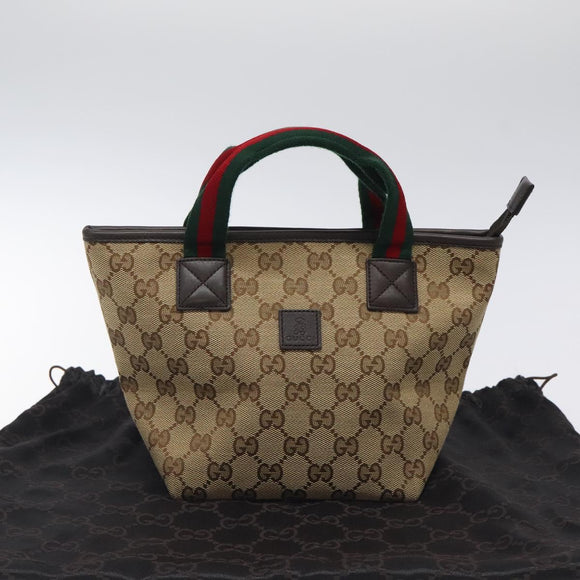 GUCCI GG Canvas Web Sherry Line Hand Bag Beige Silver 284728 Auth yk17820