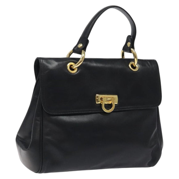 BALLY Hand Bag Leather Black Gold Auth yk17845