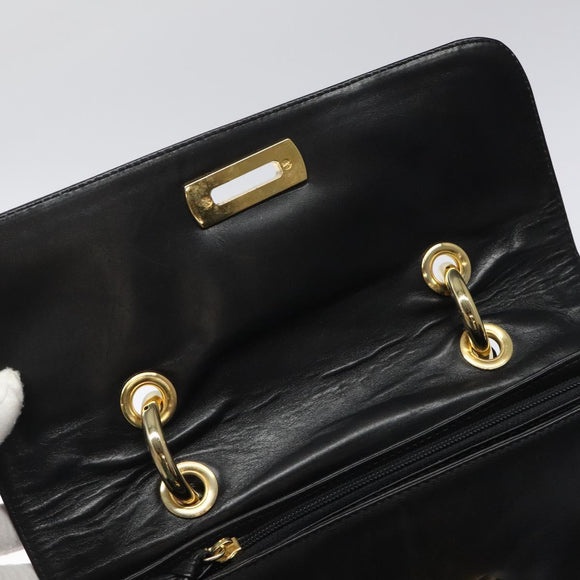 BALLY Hand Bag Leather Black Gold Auth yk17845