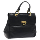 BALLY Hand Bag Leather Black Gold Auth yk17845-1