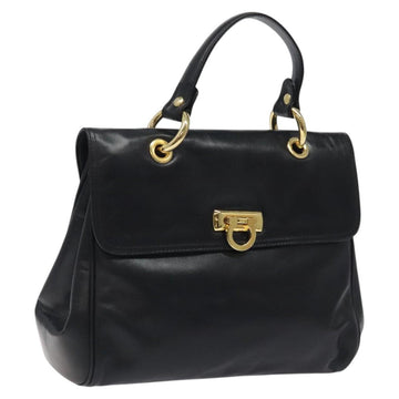 BALLY Hand Bag Leather Black Gold Auth yk17845