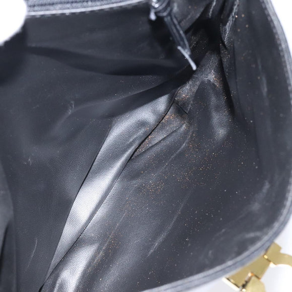 BALLY Hand Bag Leather Black Gold Auth yk17845