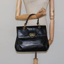 BALLY Hand Bag Leather Black Gold Auth yk17845-24