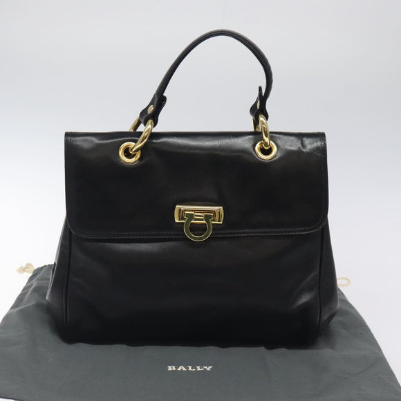 BALLY Hand Bag Leather Black Gold Auth yk17845