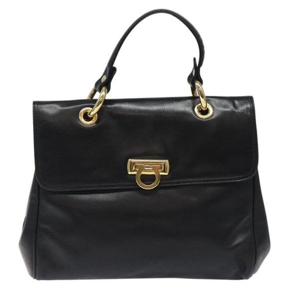 BALLY Hand Bag Leather Black Gold Auth yk17845