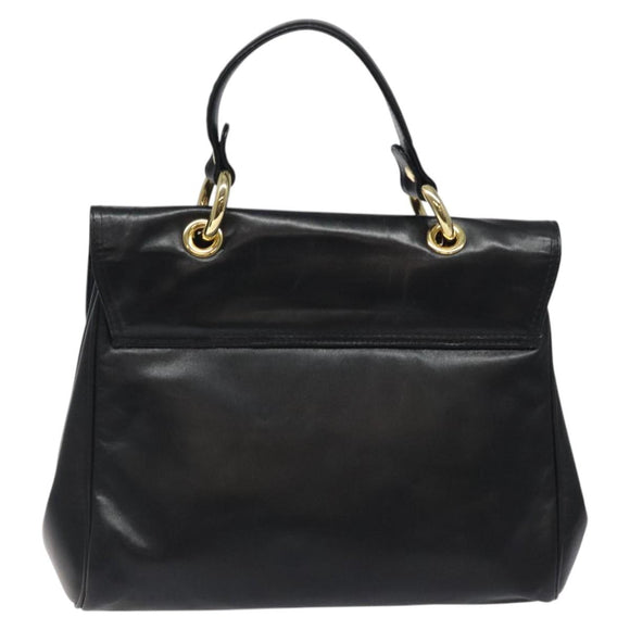 BALLY Hand Bag Leather Black Gold Auth yk17845