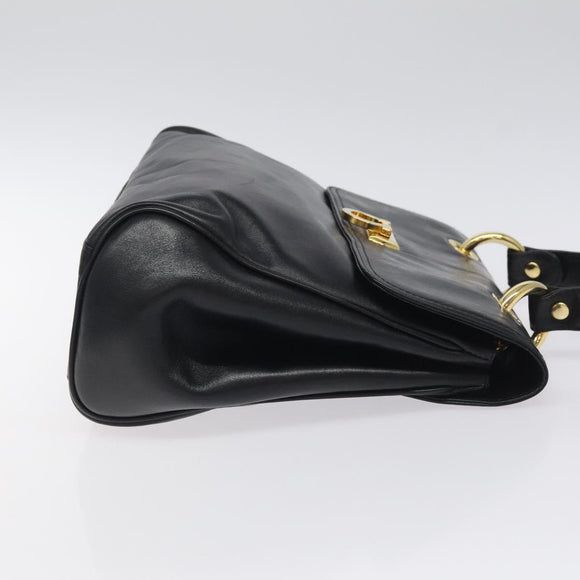 BALLY Hand Bag Leather Black Gold Auth yk17845