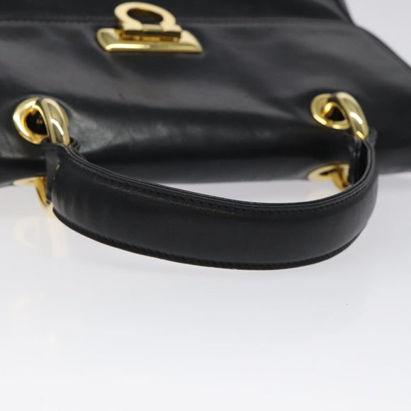 BALLY Hand Bag Leather Black Gold Auth yk17845