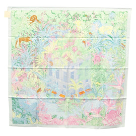 HERMES Carre 90 Scarf ""Faubourg Tropical"" Silk Green Auth yk17852