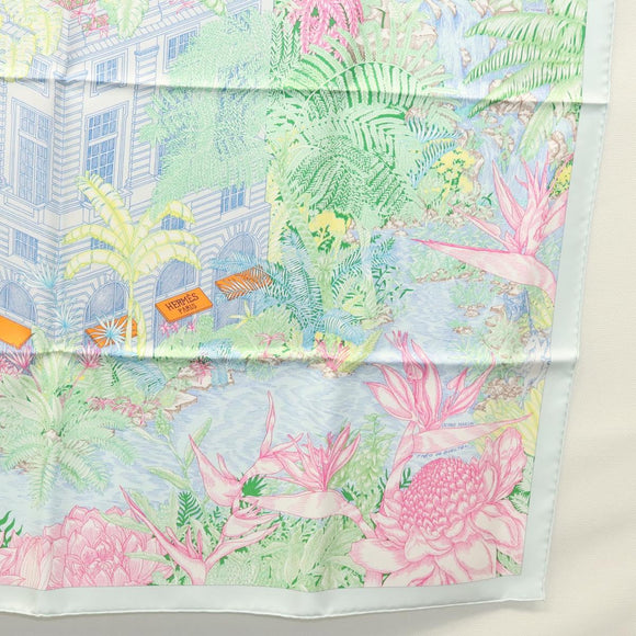 HERMES Carre 90 Scarf ""Faubourg Tropical"" Silk Green Auth yk17852