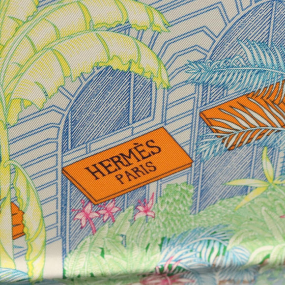 HERMES Carre 90 Scarf ""Faubourg Tropical"" Silk Green Auth yk17852