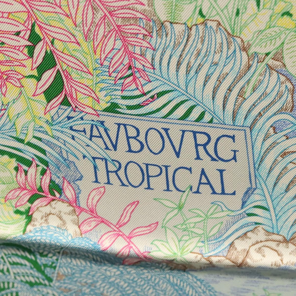 HERMES Carre 90 Scarf ""Faubourg Tropical"" Silk Green Auth yk17852