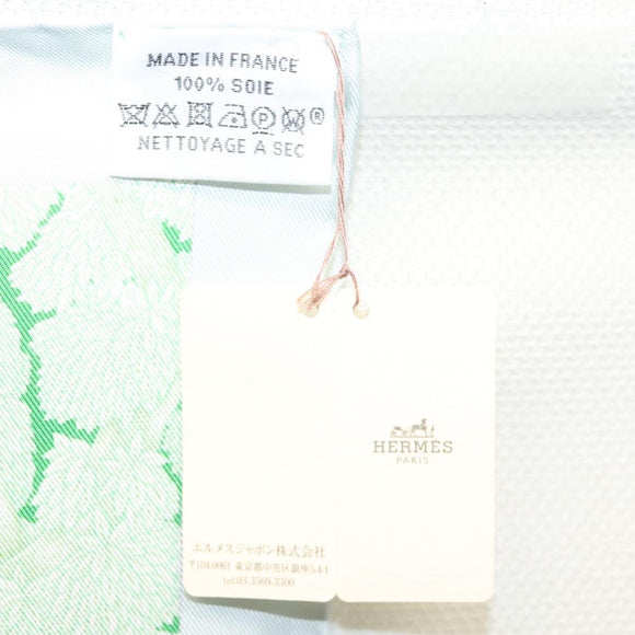 HERMES Carre 90 Scarf ""Faubourg Tropical"" Silk Green Auth yk17852