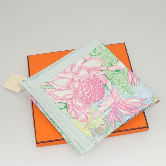 HERMES Carre 90 Scarf ""Faubourg Tropical"" Silk Green Auth yk17852
