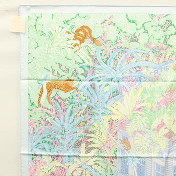 HERMES Carre 90 Scarf ""Faubourg Tropical"" Silk Green Auth yk17852 - 0