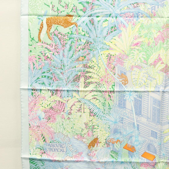 HERMES Carre 90 Scarf ""Faubourg Tropical"" Silk Green Auth yk17852