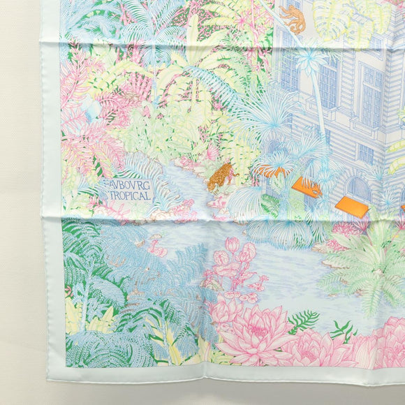 HERMES Carre 90 Scarf ""Faubourg Tropical"" Silk Green Auth yk17852