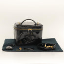 CHANEL COCO Mark Vanity Hand Bag Patent leather 2way Black Gold CC Auth yk17862-19