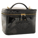 CHANEL COCO Mark Vanity Hand Bag Patent leather 2way Black Gold CC Auth yk17862-1