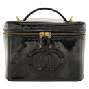 CHANEL COCO Mark Vanity Hand Bag Patent leather 2way Black Gold CC Auth yk17862-2