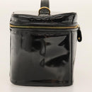 CHANEL COCO Mark Vanity Hand Bag Patent leather 2way Black Gold CC Auth yk17862-4