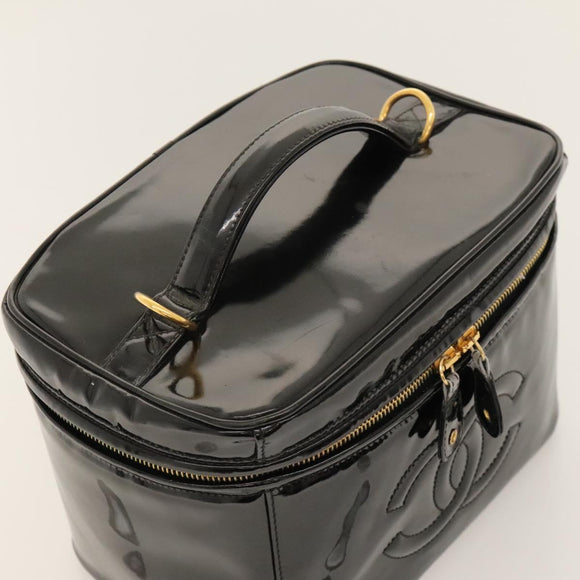 CHANEL COCO Mark Vanity Hand Bag Patent leather 2way Black Gold CC Auth yk17862