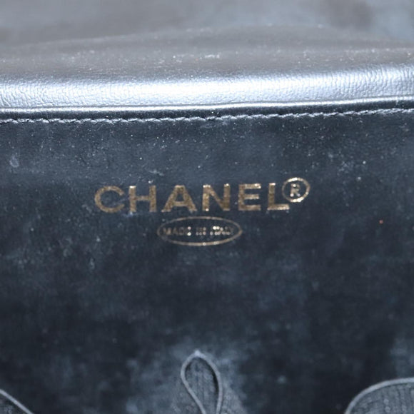 CHANEL COCO Mark Vanity Hand Bag Patent leather 2way Black Gold CC Auth yk17862